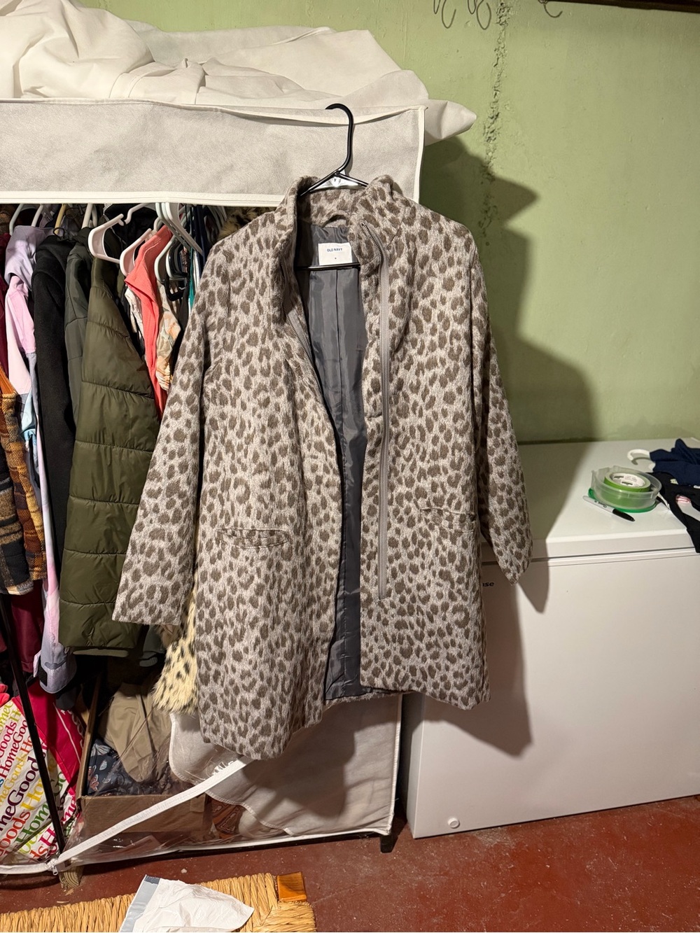 Old Navy Taupe Leopard Print Peacoat